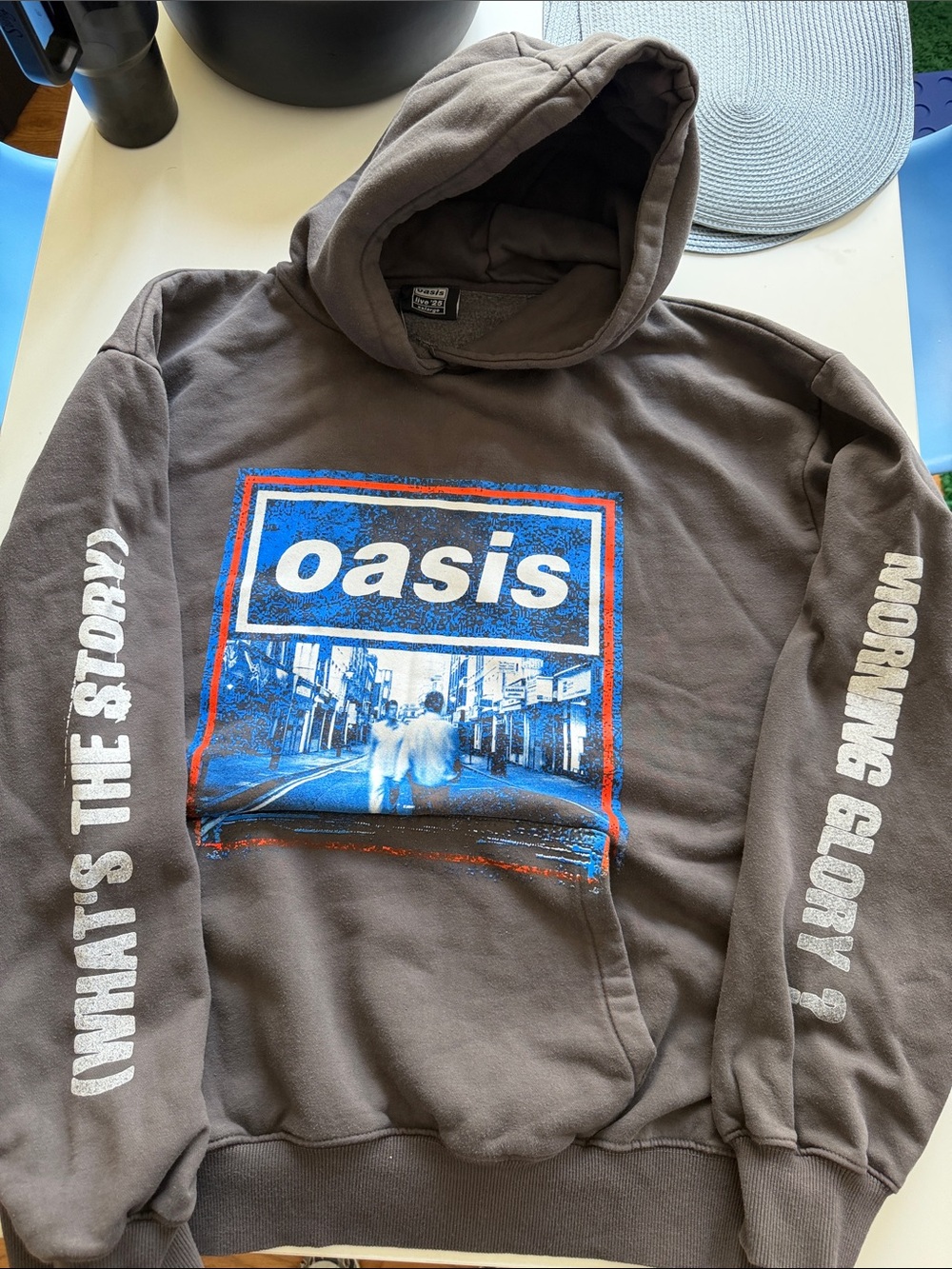 Oasis what’s the story morning glory  Hoodie with Blue & White Graphic